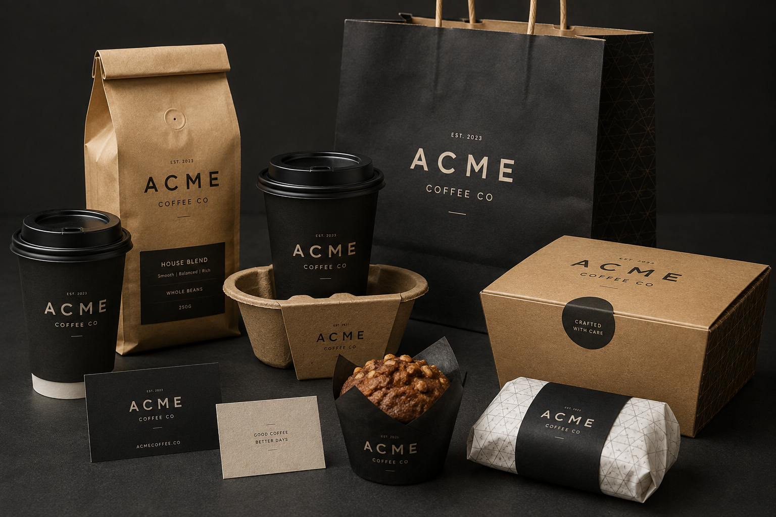 Premium custom packaging on dark studio surface